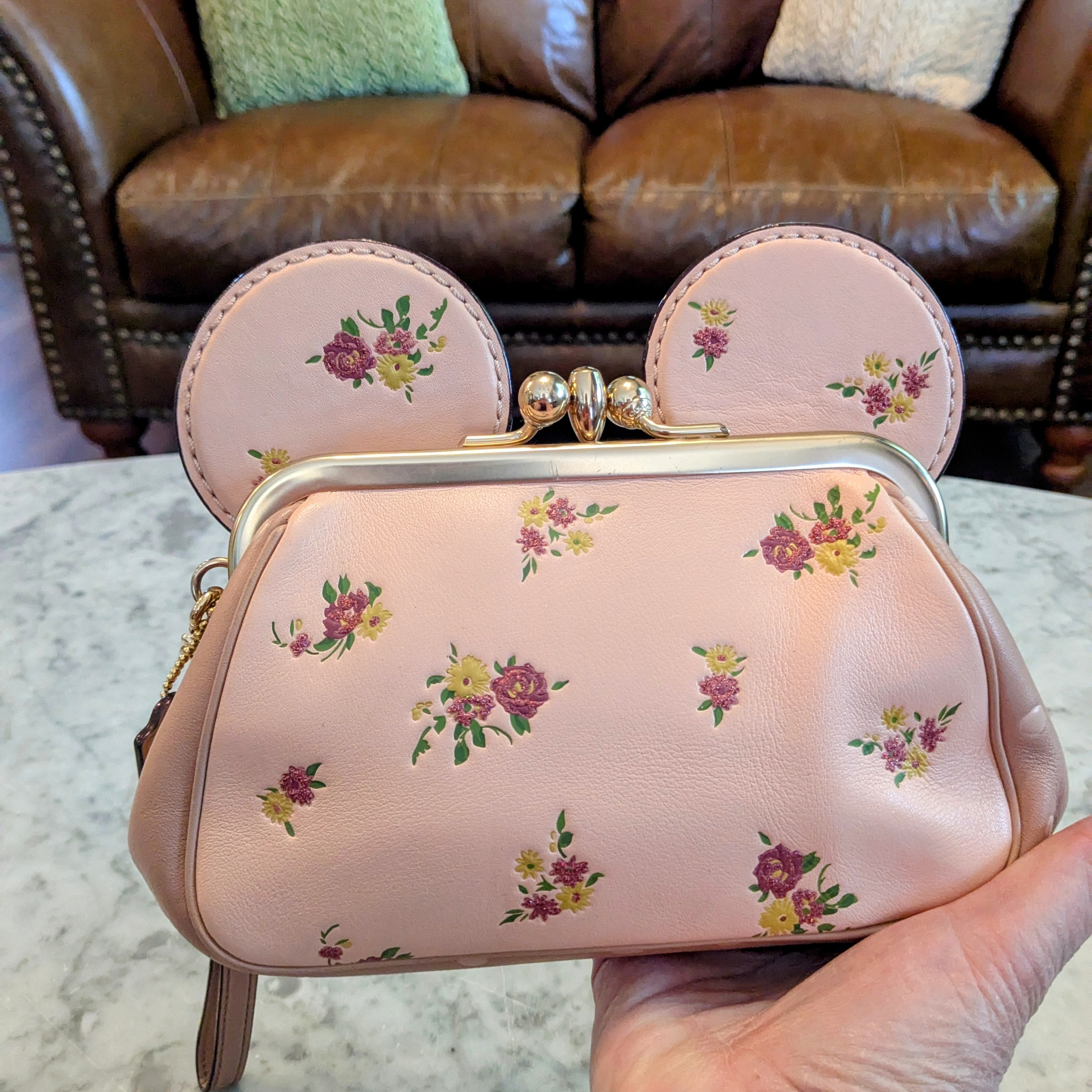 Coach Disney Pink Kiss Lock Wristlet With Minnie Mouse Ears